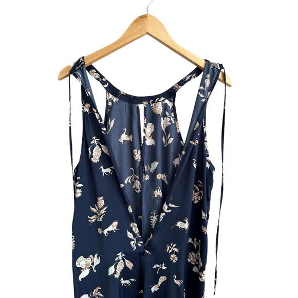 NEW Keyhole Wide Leg Satin Jumpsuit in Menagerie Folklore Print Nightfall Medium - Picture 9 of 11